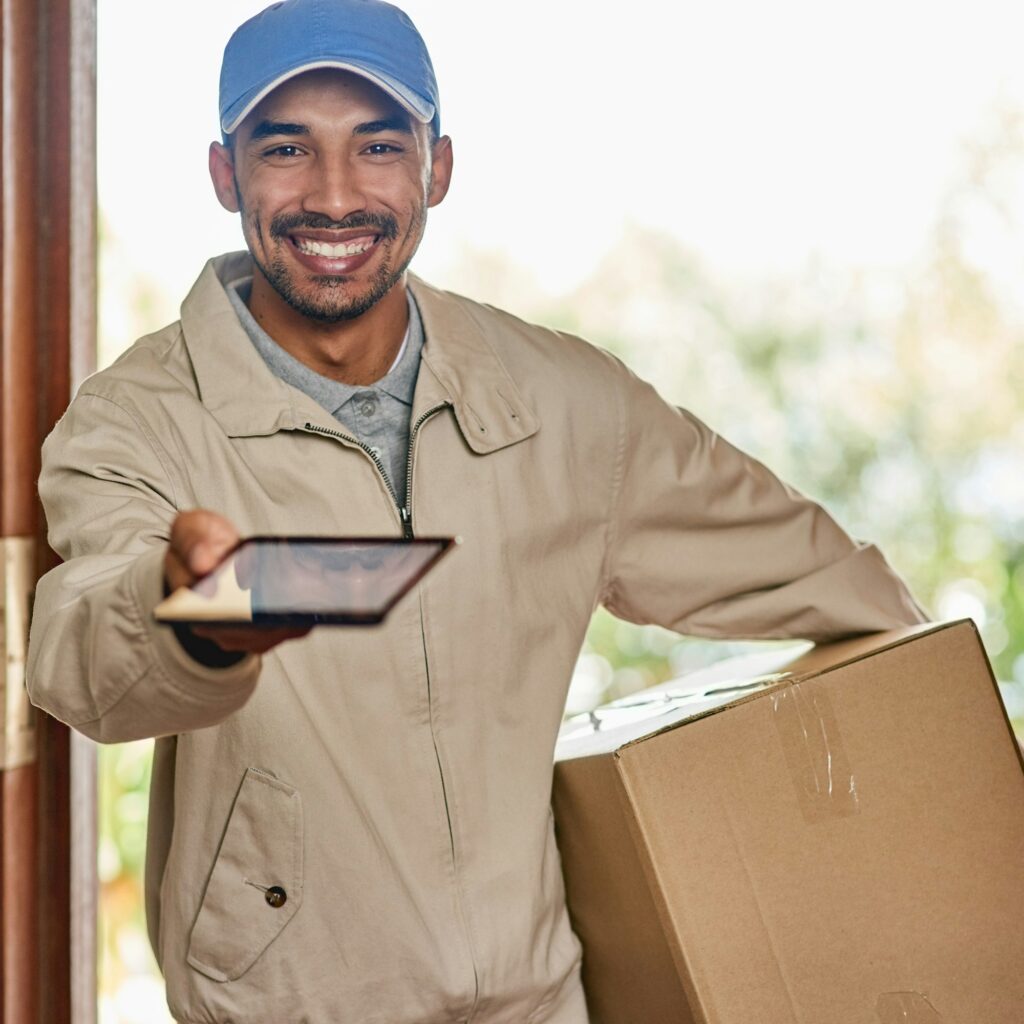 Everythings electronic now. Cropped portrait of a handsome young man delivering your package.